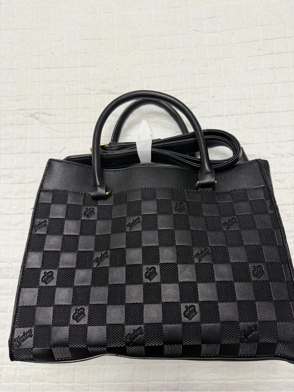 Juicy Couture Black Checkerboard Satchel Crossbody Bag NWT - Picture 6 of 10